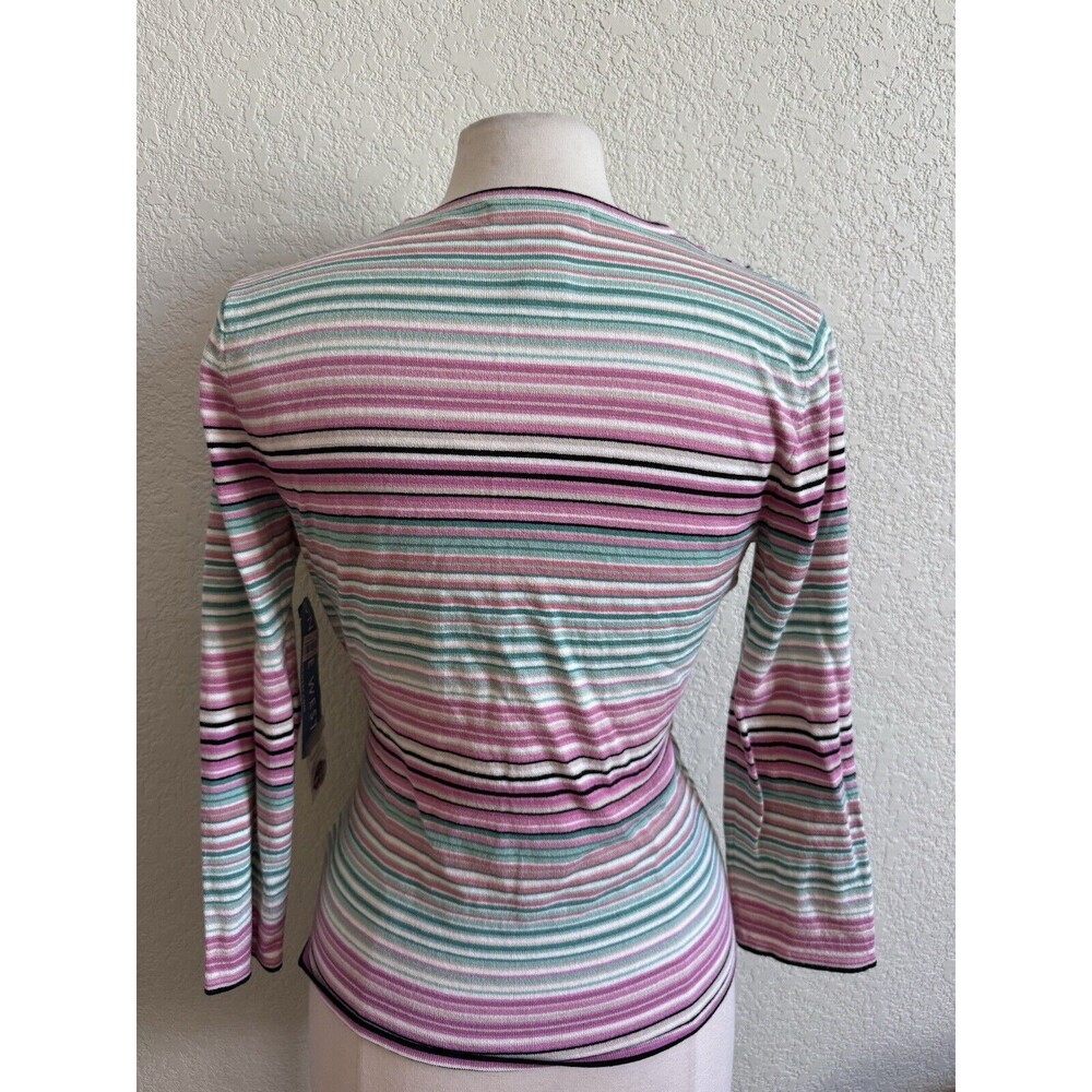 NWT Nine West Wrap Waist Sweater Rainbow Striped V Neck Size L Boho Soft - Picture 2 of 9